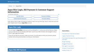 Aqua Ohio Login, Bill Payment & Customer Support Information