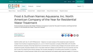 Frost & Sullivan Names Aquasana, Inc. North American Company of ...