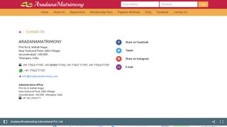 AradanaMatrimony.com - Contact Us