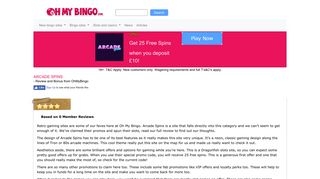 Arcade Spins | Deposit £10 and get 25 FREE Spins | OhMyBingo