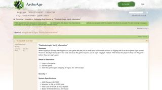 Duplicate Login. Verify Information - The Official ArcheAge Forums