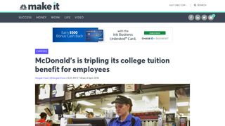 McDonald's is tripling its college tuition benefit for employees