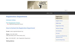 Registration Department Main Menu - ARDC