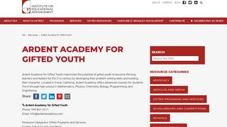 Ardent Academy for Gifted Youth - Institute for Educational Advancement