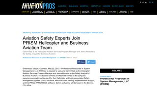 Aviation Safety Experts Join PRISM Helicopter and Business Aviation ...