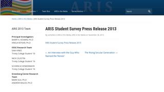 ARIS Student Survey Press Release 2013 – ARIS - Trinity College