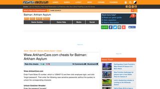 Www.ArkhamCare.com cheats for Batman: Arkham Asylum on X360