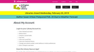 About My Account - Arlington Public Library - Arlington County