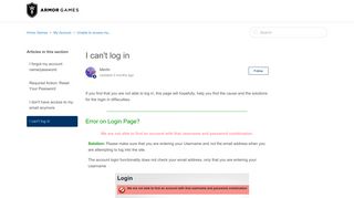 I can't log in – Armor Games