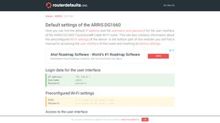 Default settings of the ARRIS DG1660 - routerdefaults.org