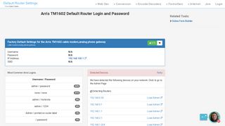 Arris TM1602 Default Router Login and Password - Clean CSS