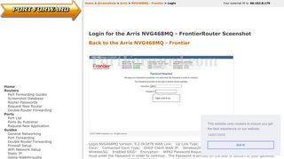 Arris NVG468MQ - Frontier Login Router Screenshot - PortForward.com