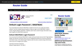 Default Login Password | SBG6782AC | Router Guide