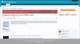Configuration address for an Arris TM502G modem | Tech Support Guy