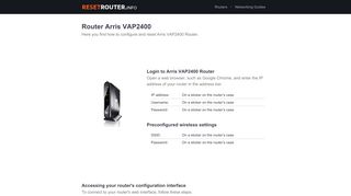 How to Configure and Reset Arris VAP2400 Router