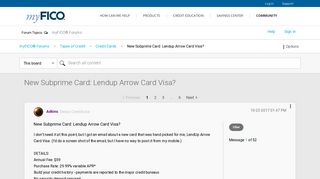 New Subprime Card: Lendup Arrow Card Visa? - myFICO® Forums - 5076606