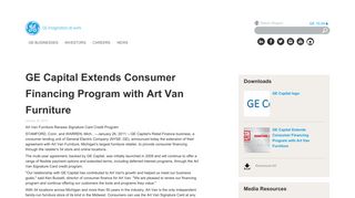 GE Capital Extends Consumer Financing Program with Art Van Furniture