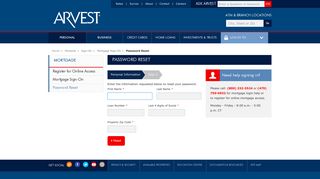 Arvest Bank Customer Password Reset
