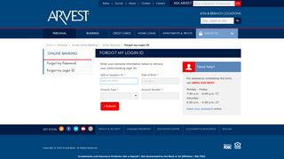 Arvest: Personal: Arvest Online Banking: Online Banking: Forgot my ...