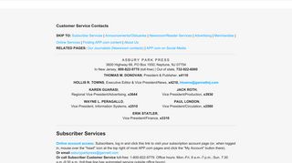 Customer Service Contacts | Asbury Park Press