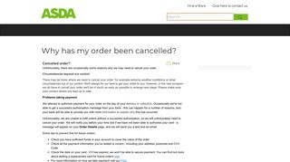 Why has my order been cancelled? - Asda Customer Service