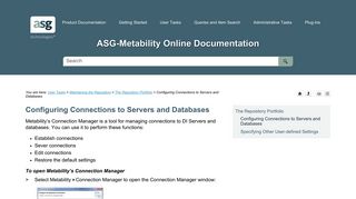Configuring Connections to Servers and Databases - Support - ASG ...