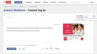 Ashley Madison - Cannot log in Jun 30, 2018 @ Pissed Consumer