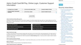 Ashro Credit Card Bill Pay, Online Login, Customer Support Information