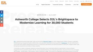 Ashworth College Selects D2L's Brightspace to Modernize Learning ...