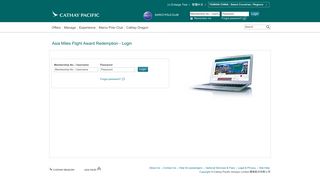 Asia Miles Flight Award Redemption - Login - Cathay Pacific
