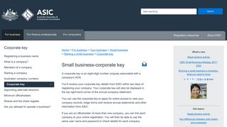 Small business-corporate key | ASIC - Australian Securities and ...