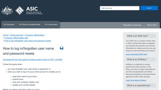 How to log in/forgotten user name and password resets | ASIC ...