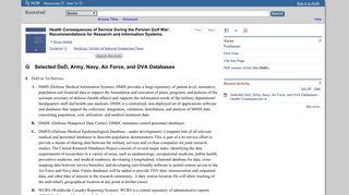 Selected DoD, Army, Navy, Air Force, and DVA Databases - Health ...