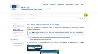 Ask for a new password in EU login - Europa