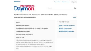 ASM/ARTS Contact Information – Global Support Interactions Help Desk
