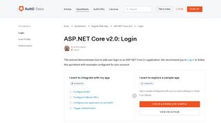 Auth0 ASP.NET Core v2.0 SDK Quickstarts: Login