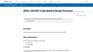 INFO: ASP.NET Code-Behind Model Overview - Microsoft Support
