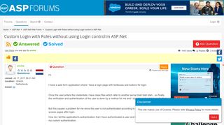 Custom Login with Roles without using Login control in ASP.Net ...