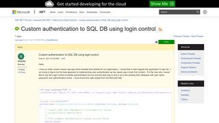 Custom authentication to SQL DB using login control | The ASP.NET ...