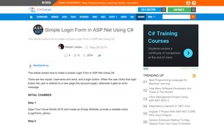 Simple Login Form in ASP.Net Using C# - C# Corner