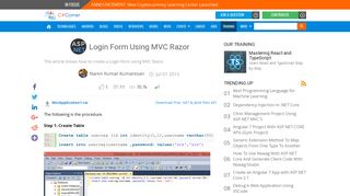 Login Form Using MVC Razor - C# Corner