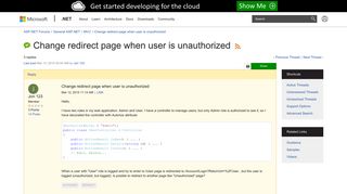Change redirect page when user is unauthorized | The ASP.NET Forums