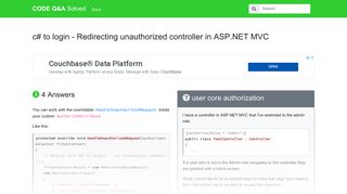c# to login - Redirecting unauthorized controller in ASP.NET MVC ...