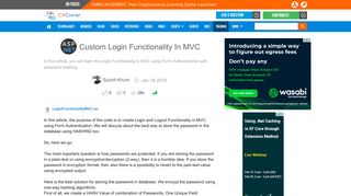 Custom Login Functionality In MVC - C# Corner