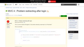 MVC 4 : Problem redirecting after login | The ASP.NET Forums