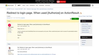 Redirect to login page. When used [Authorize] on ActionResult ...