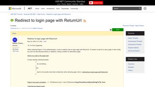 Redirect to login page with ReturnUrl | The ASP.NET Forums
