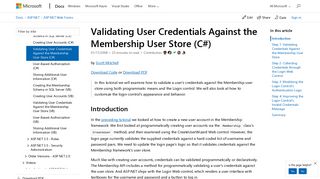 Validating User Credentials Against the Membership User Store (C ...