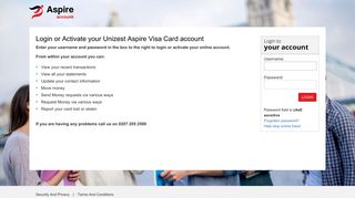 Login to Unizest Aspire Visa Card