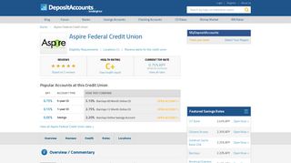 Aspire Federal Credit Union Reviews and Rates - Deposit Accounts